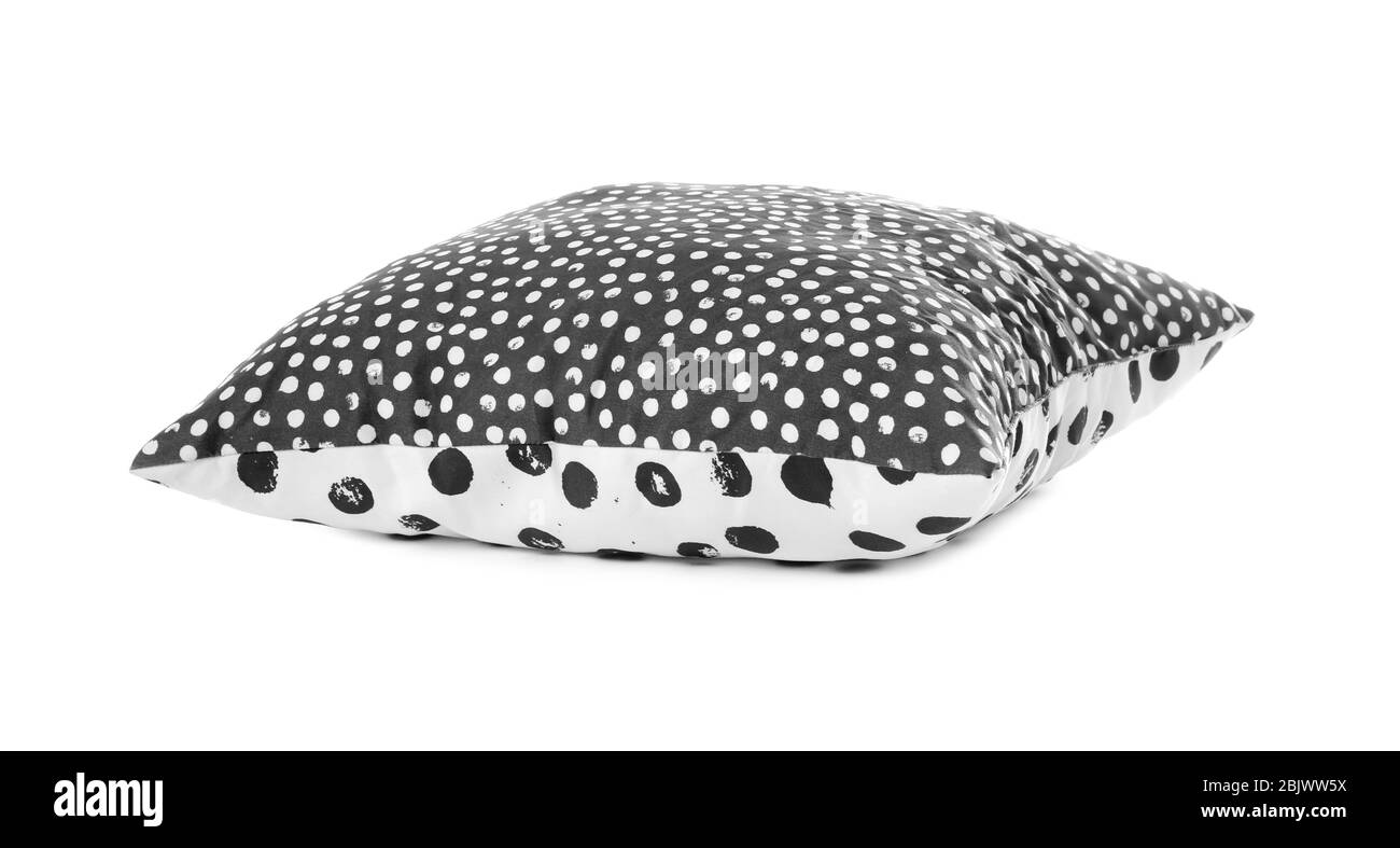 Stylish spotted pillow on white background Stock Photo Alamy