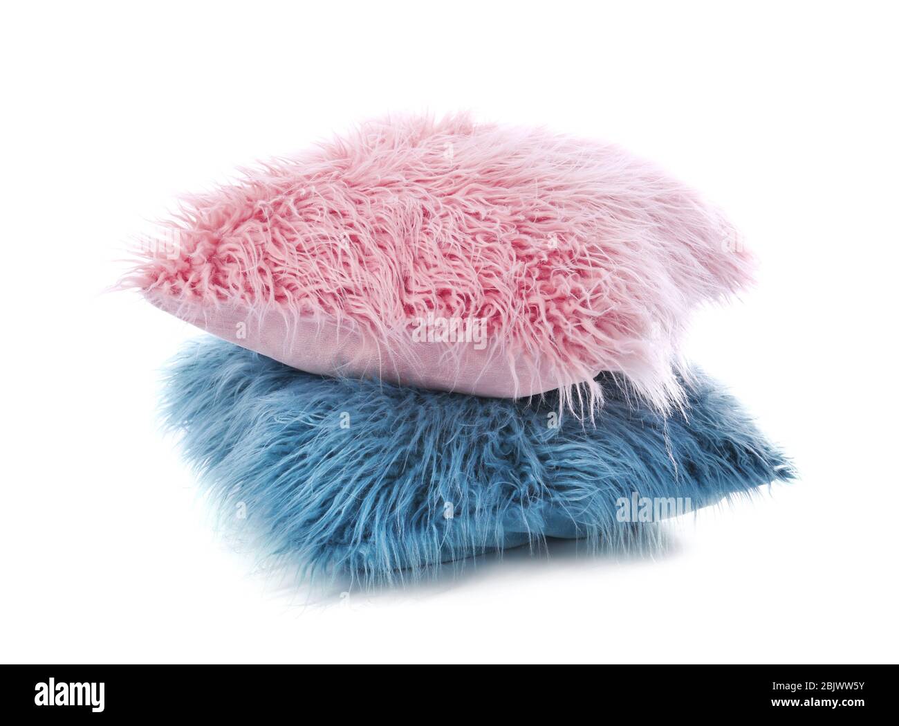 Two fluffy pillows on white background Stock Photo