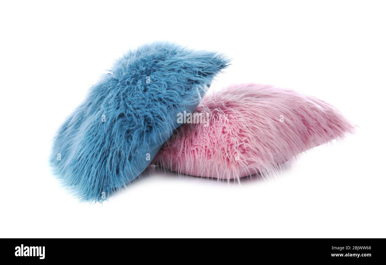 Two fluffy pillows on white background Stock Photo