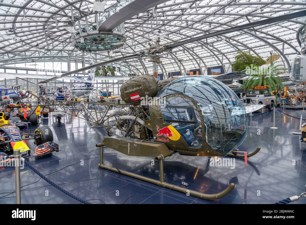 Feb 3, 2020 - Salzburg, Austria: Helicopter in display inside Flying Bulls Hangar-7 hall Stock Photo