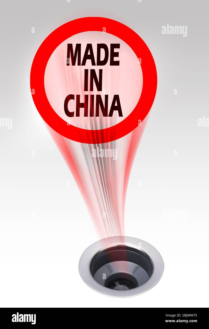 Made in China down the the drain. Stock Photo