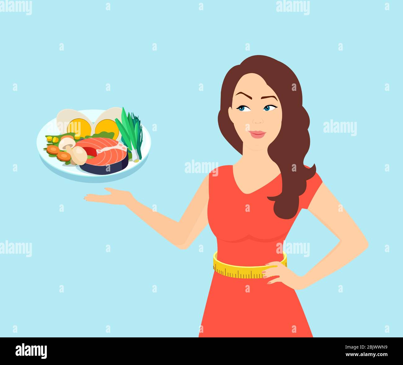 Vector of a slim beautiful woman offering a healthy diet choice Stock Vector