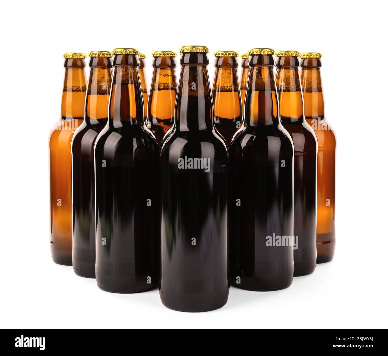 Glass bottles of beer isolated on white Stock Photo Alamy
