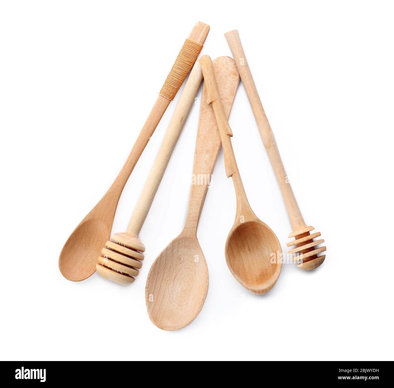 Wooden kitchen utensils on white background Stock Photo - Alamy