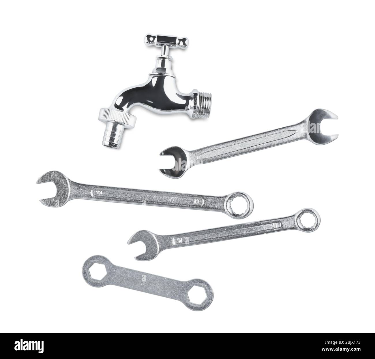 Plumber's items on white background Stock Photo - Alamy