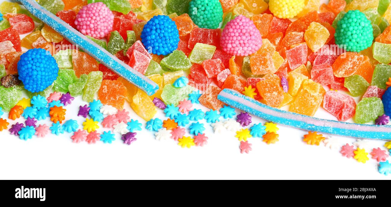 Colorful candies on white background Stock Photo - Alamy