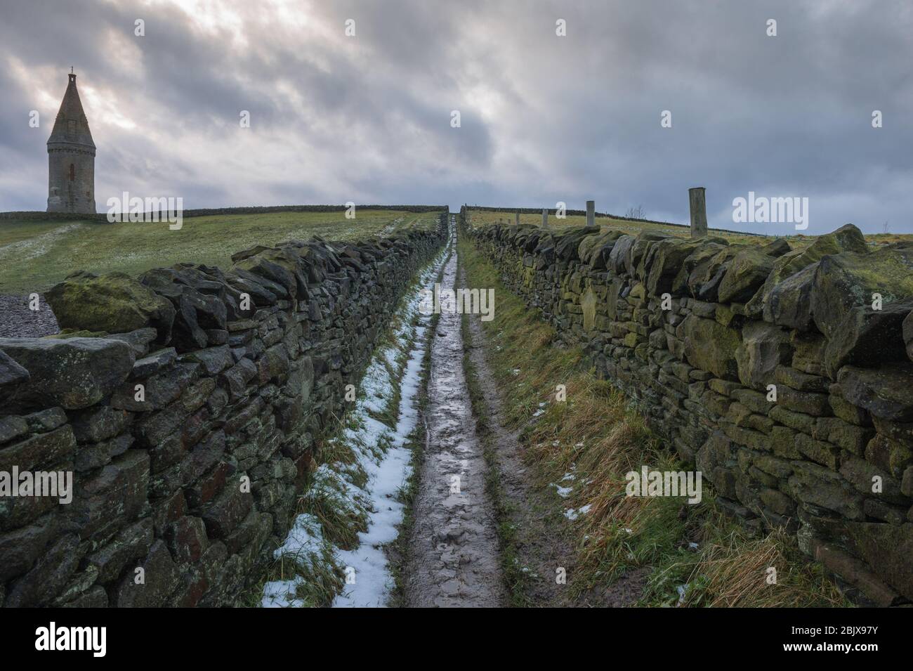 Hartshead Pike is a hill in Tameside in Greater Manchester, England ...