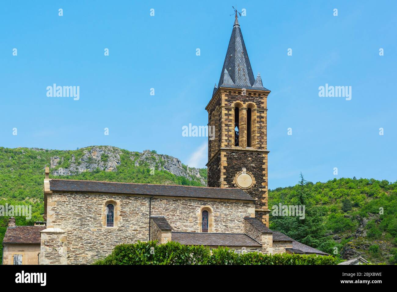 France, Cevennes National Park, Vebron, St. Pierre Roman Catholic Church Stock Photo