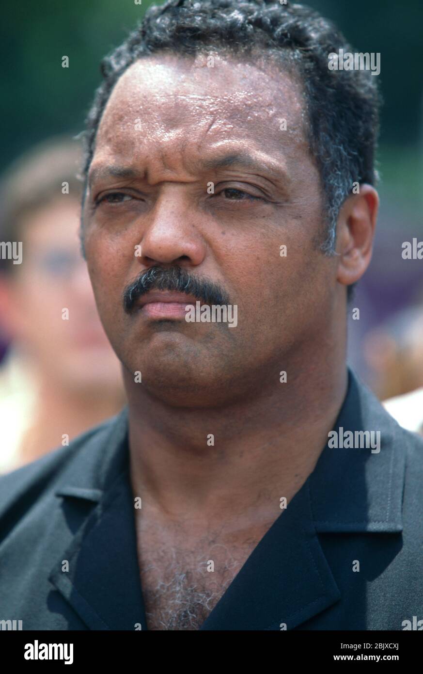 Civil Rights leader Rev. Jesse Jackson calls on President Clinton to veto welfare reform legislation during a rally outside the White House August 1, 1996 in Washington, DC. The president announced Wednesday that he would sign the legislation that would overhaul the welfare system. Stock Photo