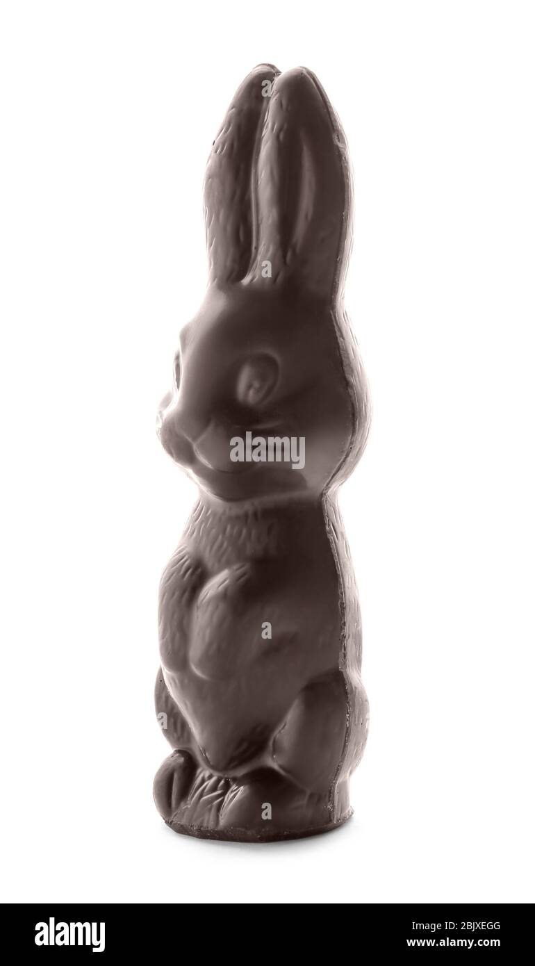 Chocolate Easter bunny on white background Stock Photo - Alamy