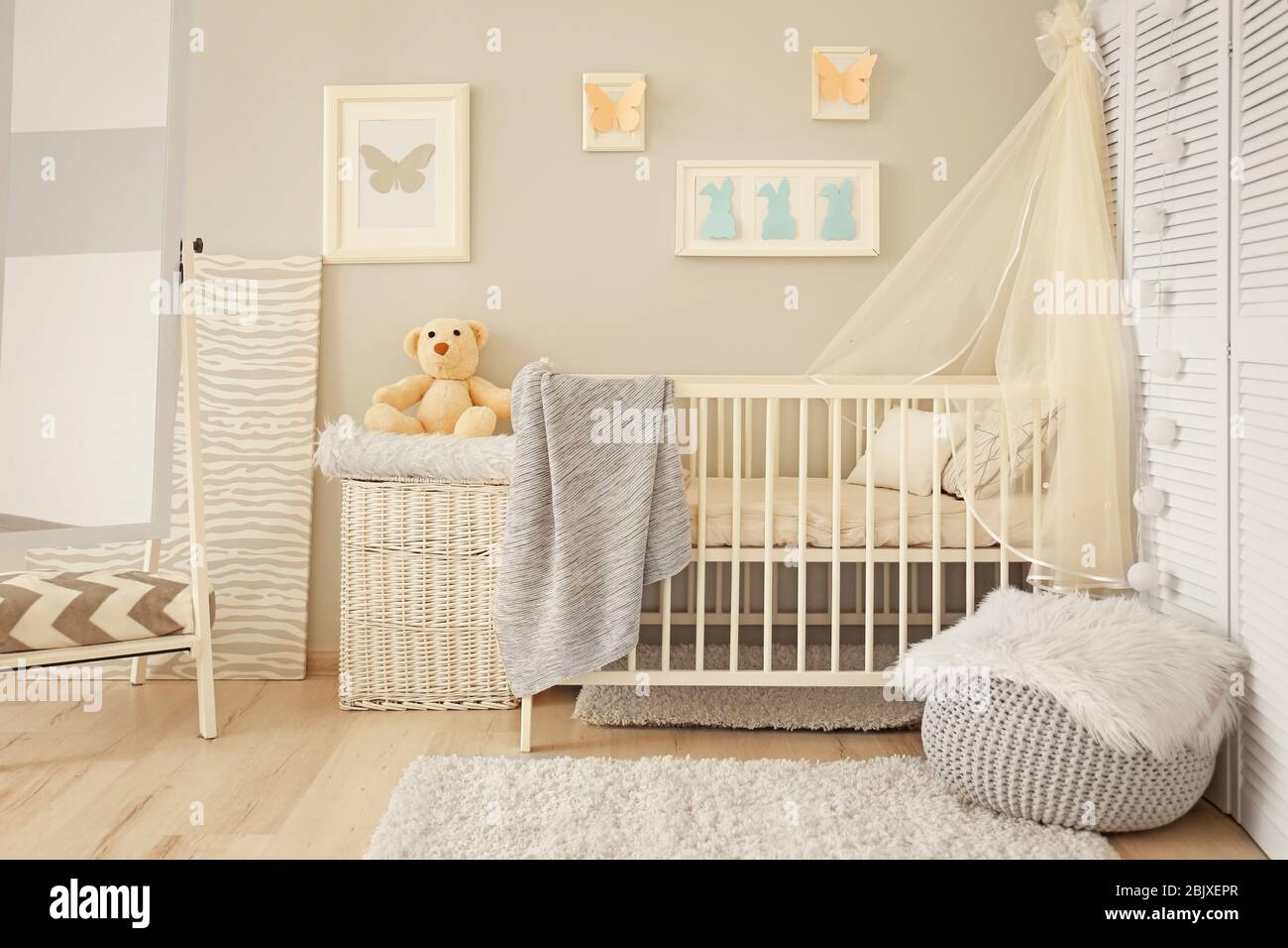 Baby room interior with crib. House design Stock Photo Alamy