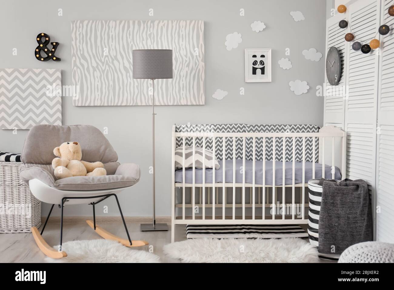 Baby room interior with crib. House design Stock Photo Alamy