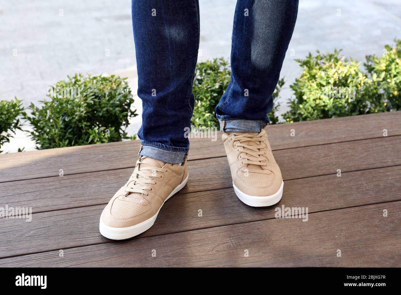 Stylish man in beige shoes outdoors Stock Photo - Alamy