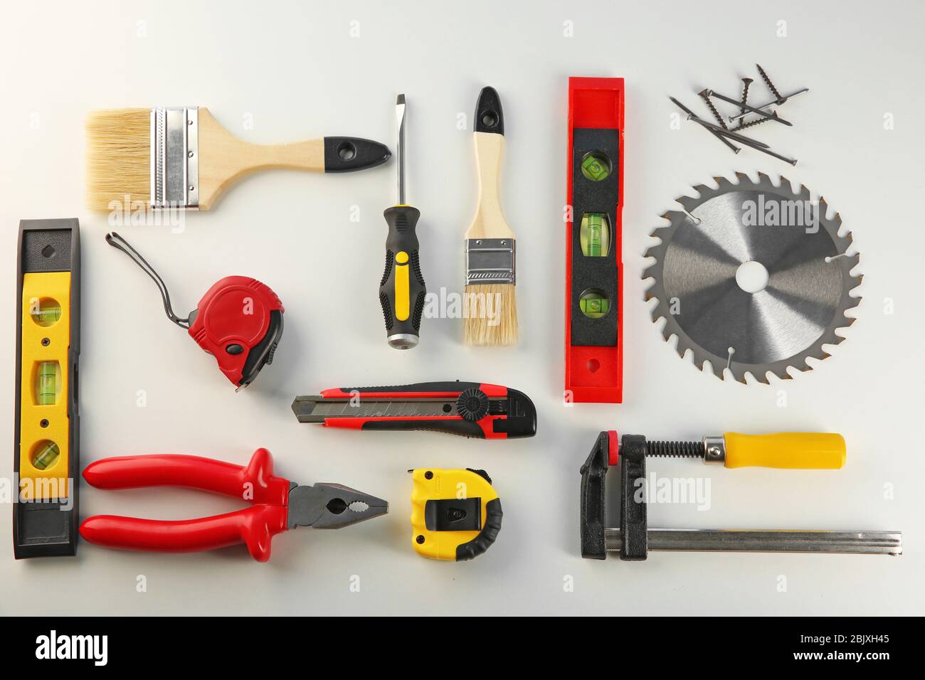 Set of carpenter's tools on white background Stock Photo - Alamy