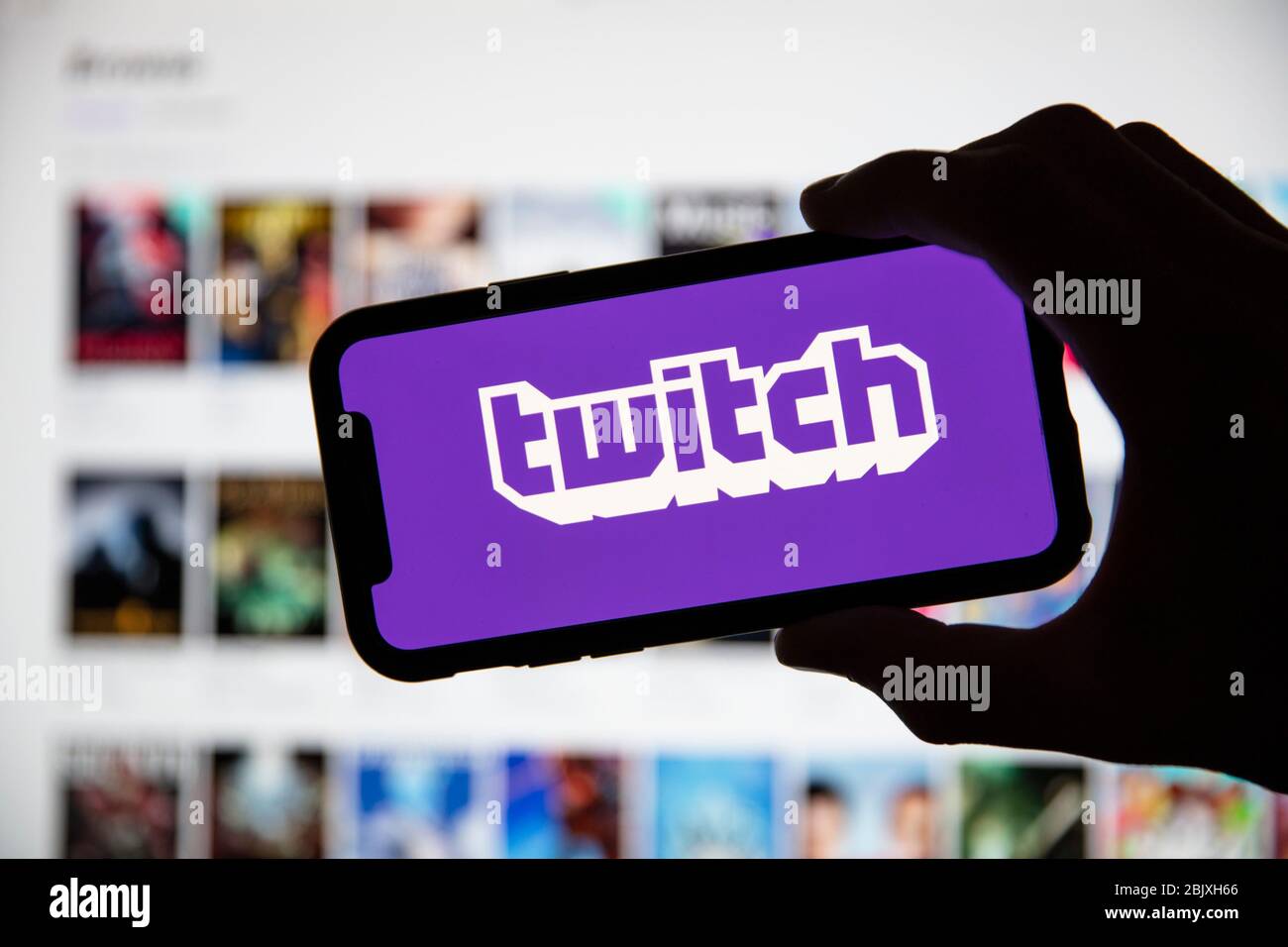 LONDON, UK - April 30 2020: Twitch game live streaming logo on a smartphone Stock Photo