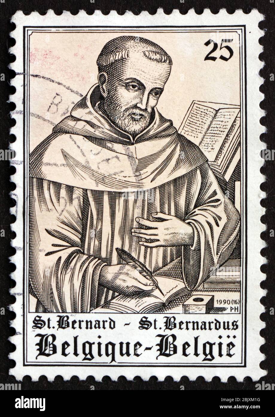 BELGIUM - CIRCA 1990: a stamp printed in the Belgium shows St. Bernard, 900th Birth Anniversary, circa 1990 Stock Photo