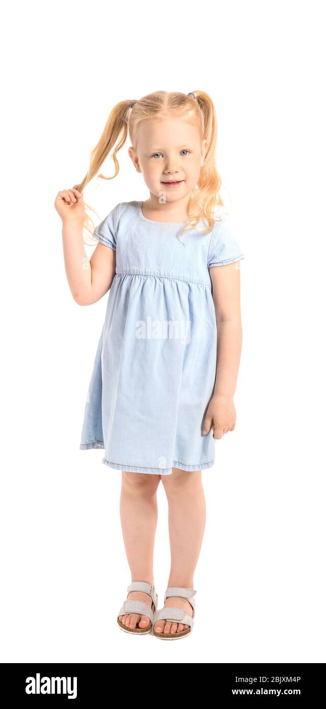Portrait of adorable little girl on white background Stock Photo - Alamy
