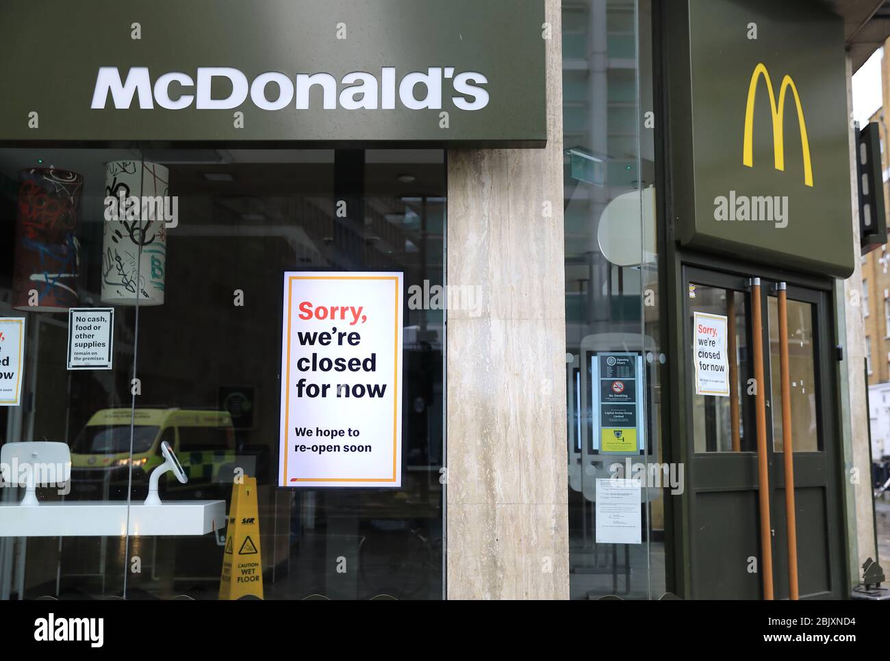 McDonald's closed under the coronavirus pandemic lockdown, but planning to re-open 15 outlets for deliveries only on May 13th, in the UK Stock Photo
