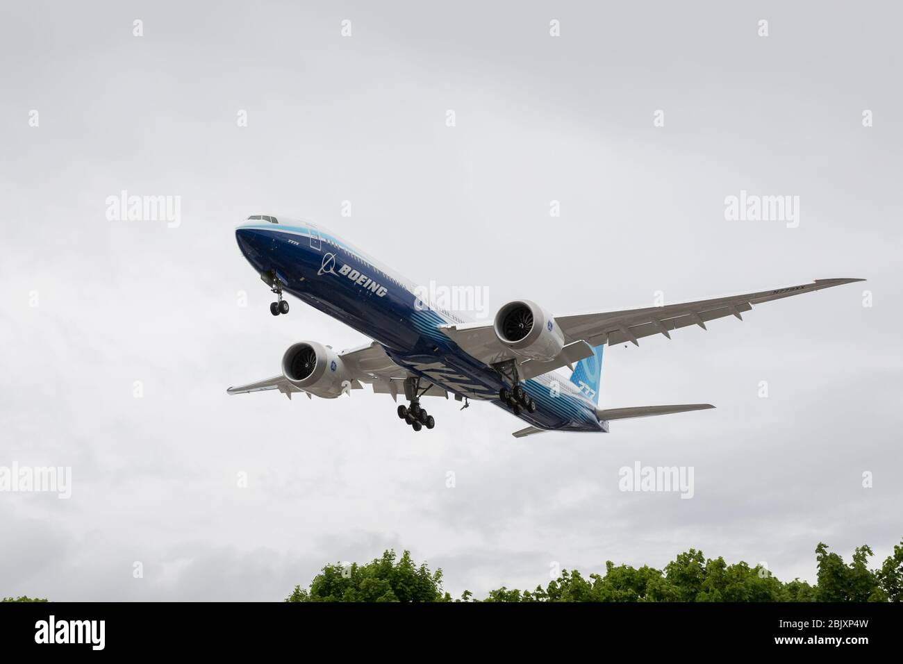 A Boeing 777 9 tail number WH002 - A Boeing 777 9 Tail Number Wh002 Comes In For A Landing At Boeing Field After Its First Flight In Seattle Washington On April 30 2020 The Airliner Is The Second Of Four Prototypes To Begin Test Flights For The Company Boeing Resumed The 777x Flight Test Campaign Last Week After It Was Suspended In Response To The Covid 19 Pandemic The Boeing 777x An Enlarged Version Of The 777 With The Worlds Largest Jet Engines And Composite Wings With Folding Wingtips Is Expected To Enter Service In 2021 2BJXP4W 