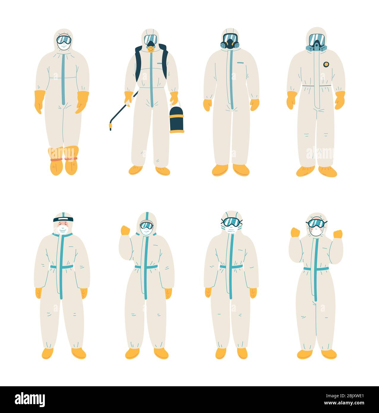 Man in protective white suit. Protection from biological contamination. Stock Vector