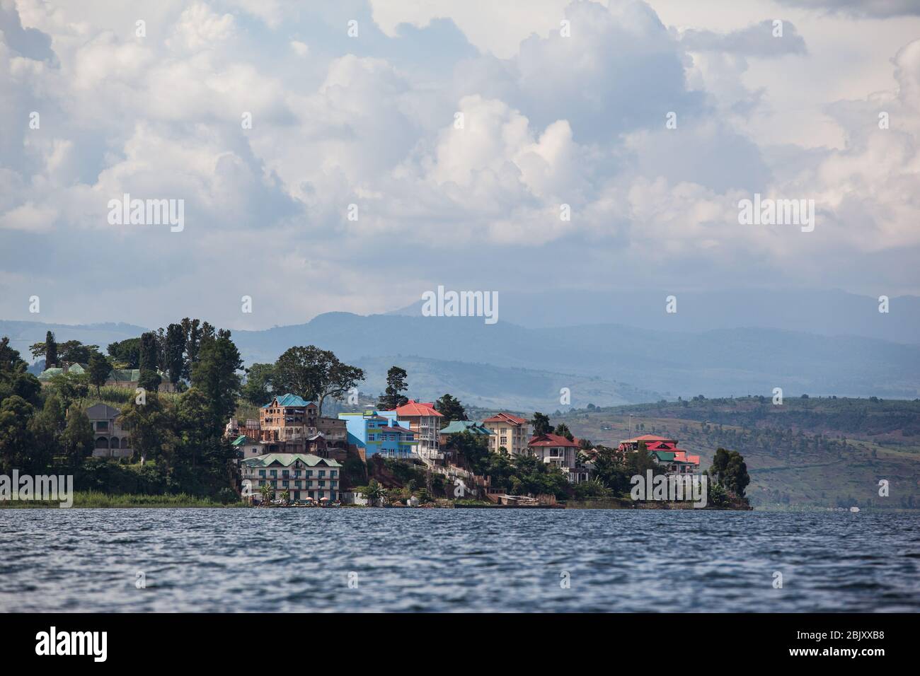 south kivu lake shore bukavu city peaceful garden landscape Stock Photo