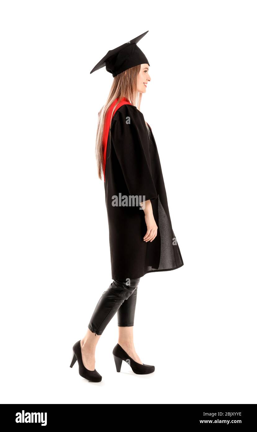 Stu Robe Young female student in bachelor robe on white background Stock Photo ...