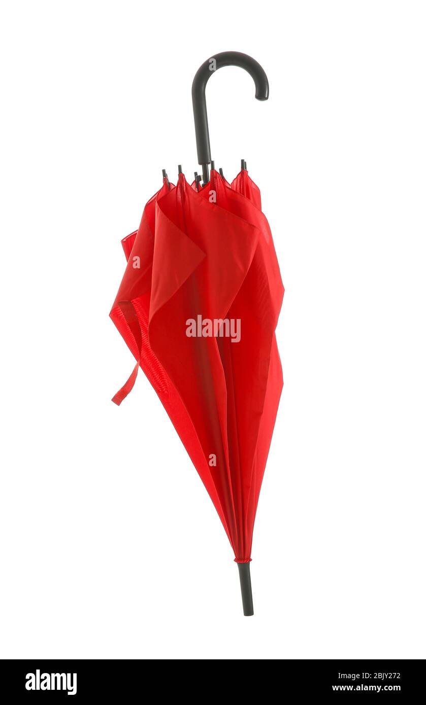 Stylish folded umbrella on white background Stock Photo - Alamy