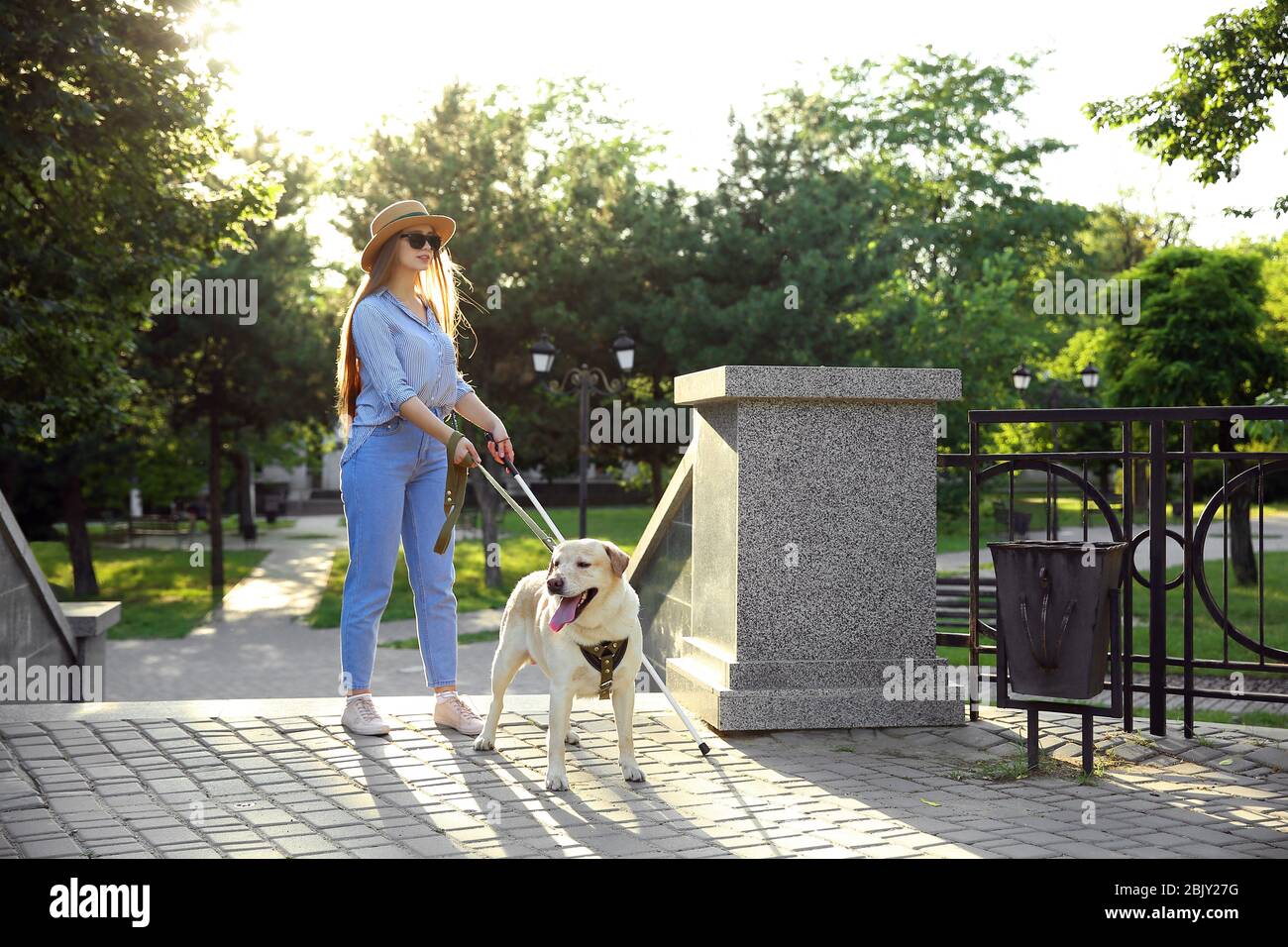Young blind woman with guide dog outdoors Stock Photo - Alamy