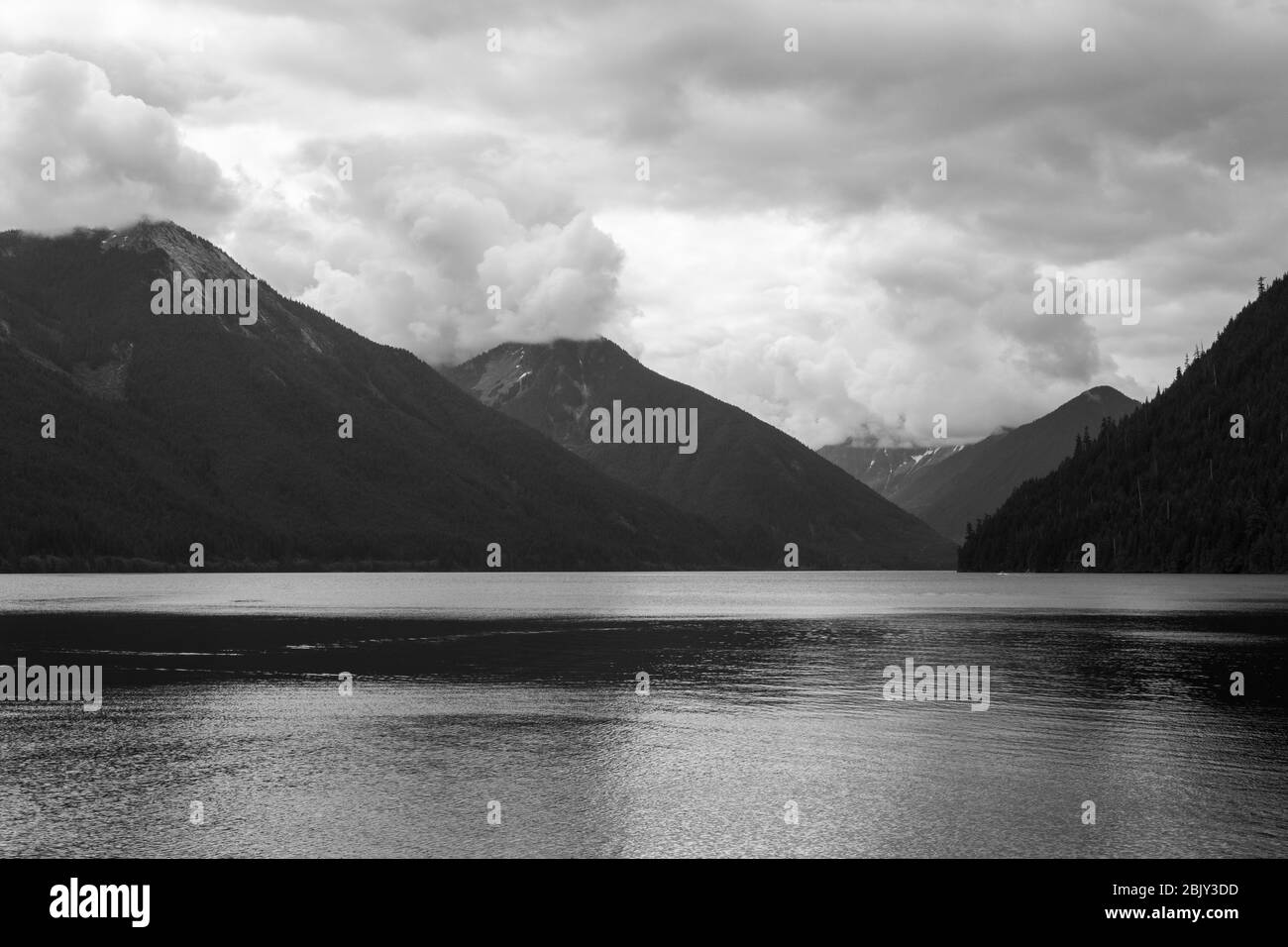 Beautiful Chilliwack lake green forest and cloudy sky british columbia canada. Stock Photo