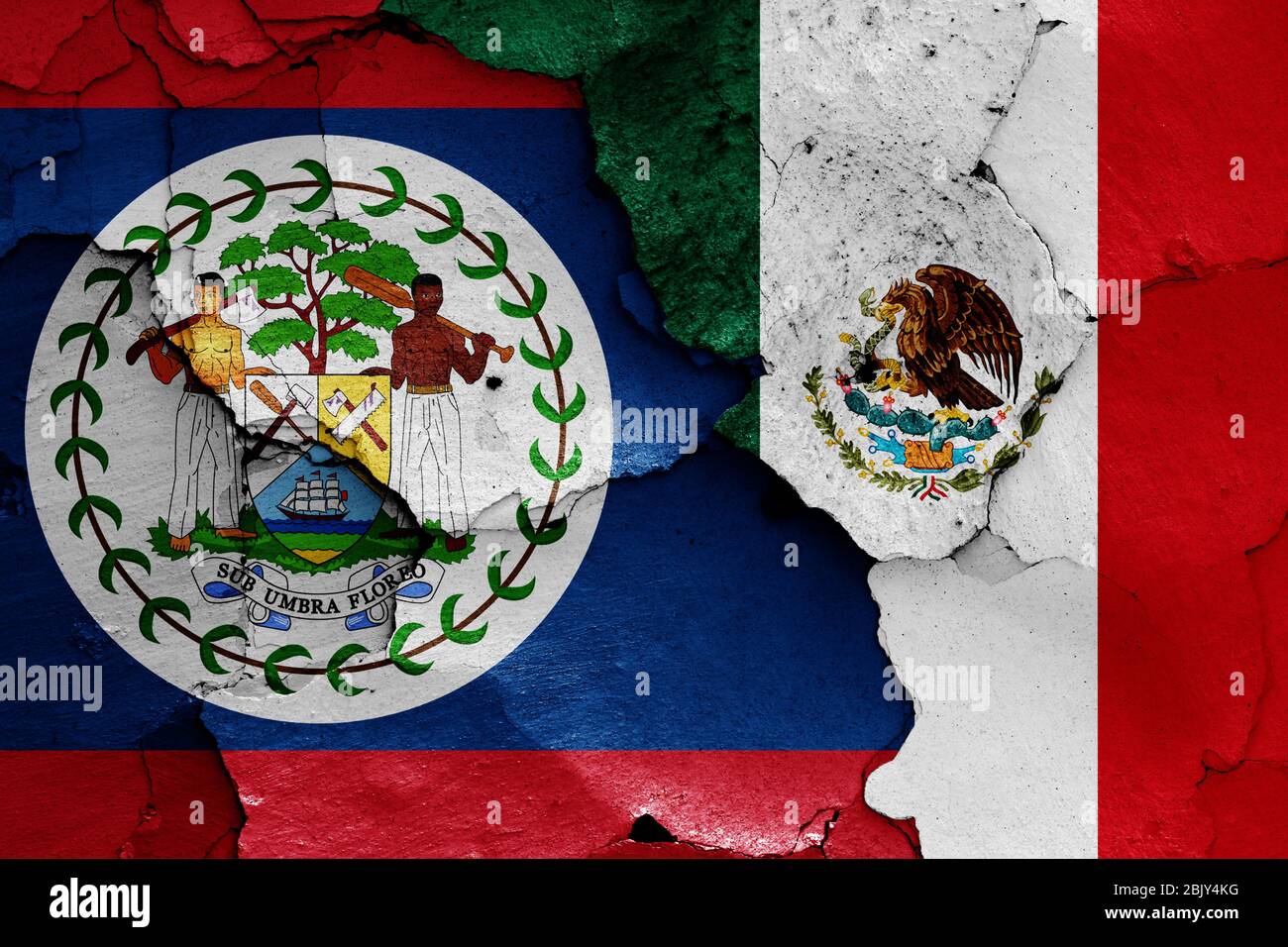 flags of Belize and Mexico painted on cracked wall Stock Photo - Alamy