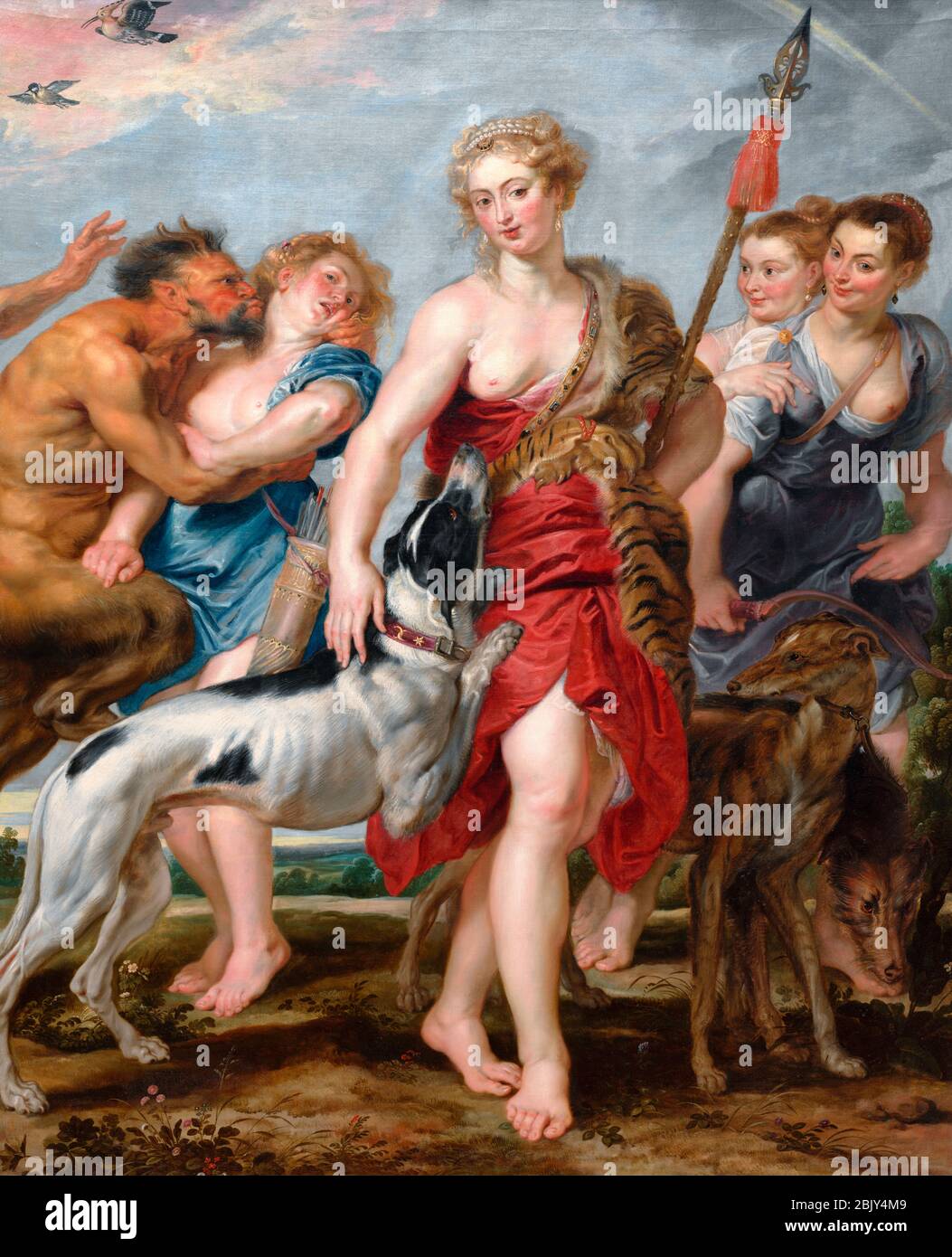 Diana and Her Nymphs Departing for the Hunt by    Peter Paul Rubens, circa 1615 Stock Photo