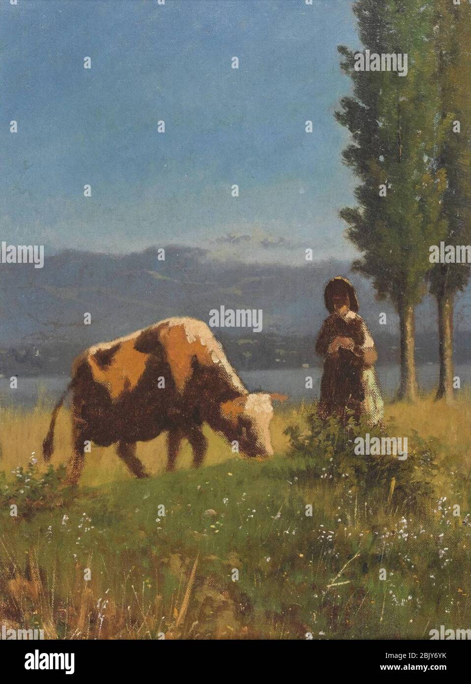 Charles Humbert - Femme paysanne avec une vache. Stock Photo