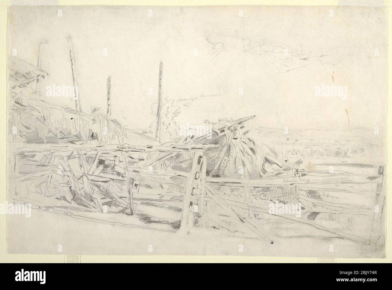 Drawing, Haystack and Rail Fence, ca. 1870 Stock Photo - Alamy