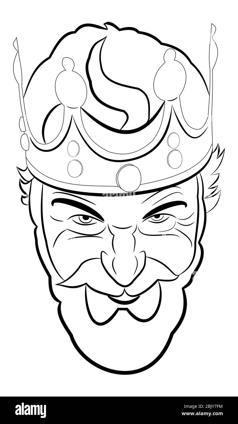 Illustration of very evil king who is smiling vicious and looks at you Stock Photo