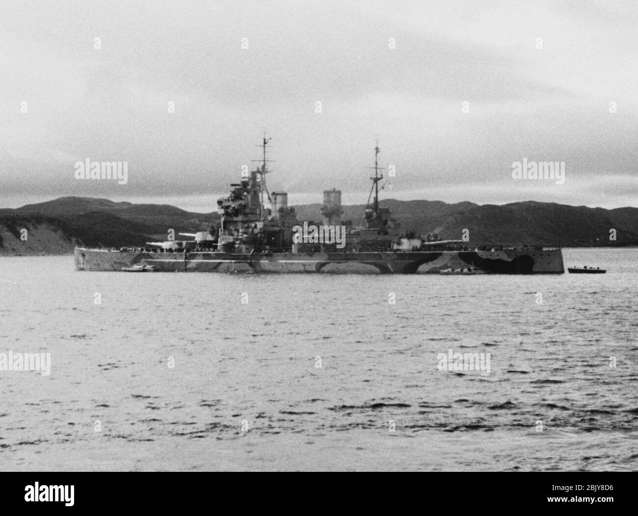 HMS Prince of Wales (53) in Placentia Bay, Newfoundland, in August 1941 (NH 67194-A). Stock Photo