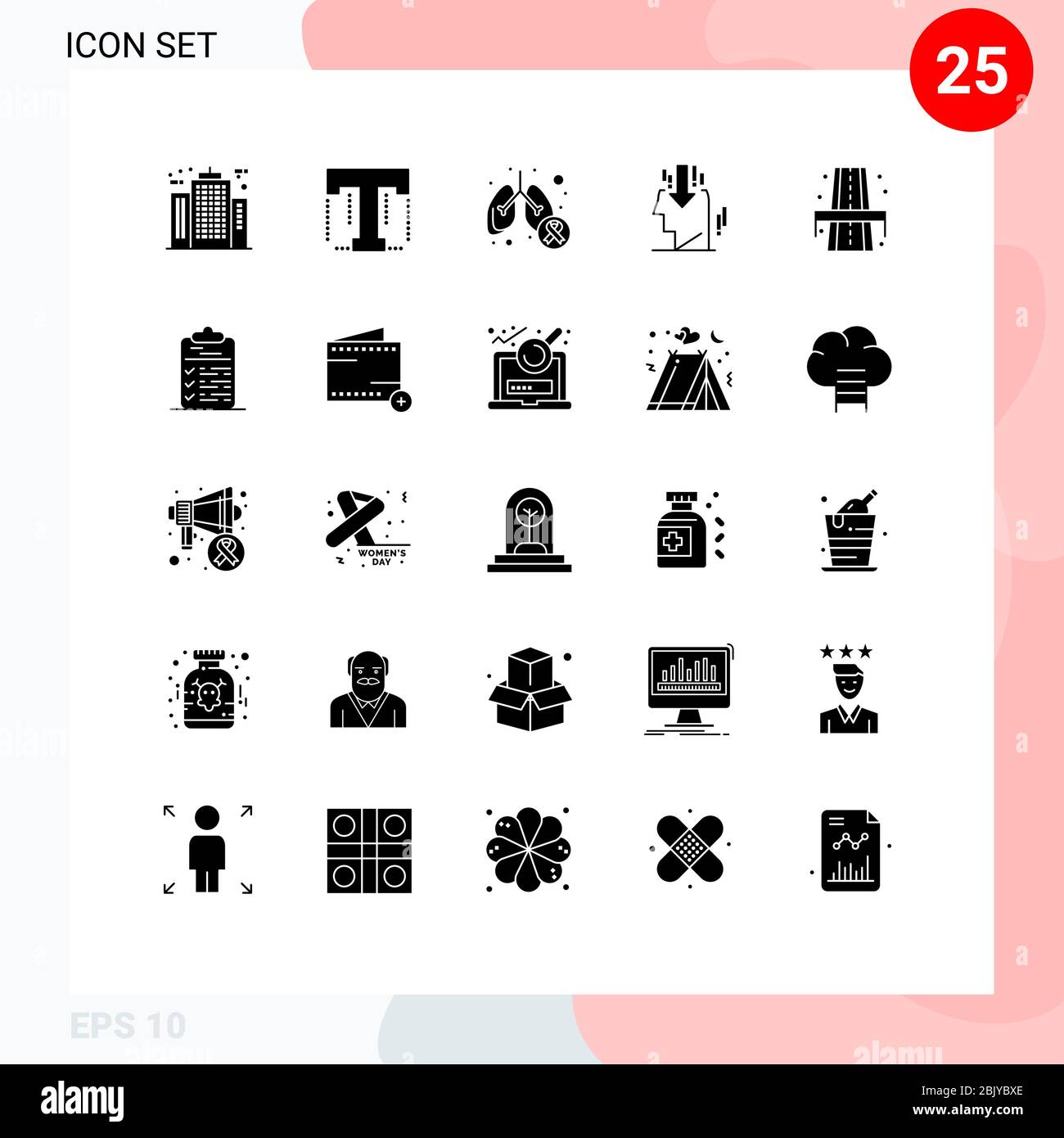 Pack Of 25 Creative Solid Glyphs Of Public Marketing Designer Head Lungs Cancer Editable Vector Design Elements Stock Vector Image Art Alamy