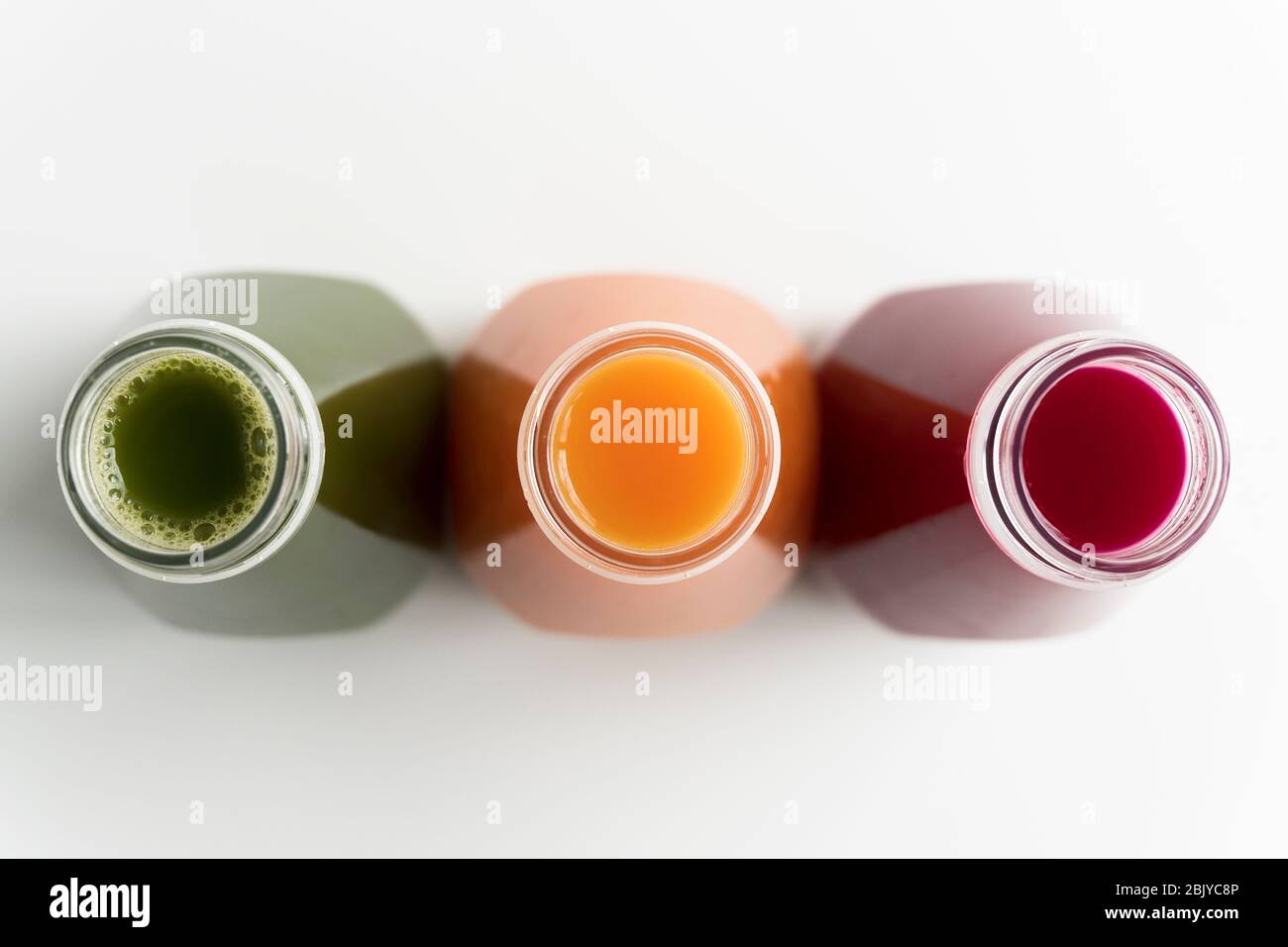 Healthy bottled juices shot from above Stock Photo