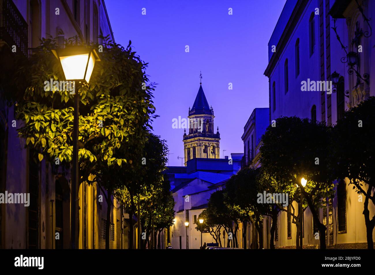 STREET VIEW AT DUSK, SEVILLE, ANDALUSIA,SPAIN Stock Photo