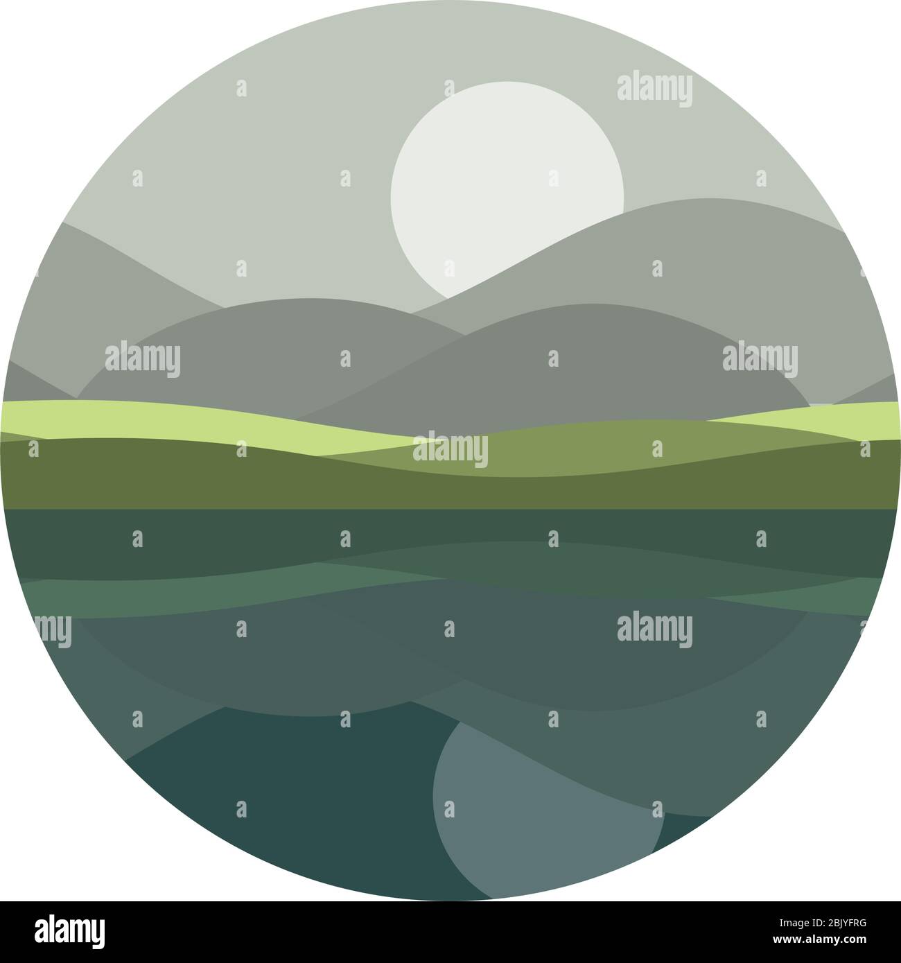 landscape nature field hills sun idyllic scenery vector illustration ...