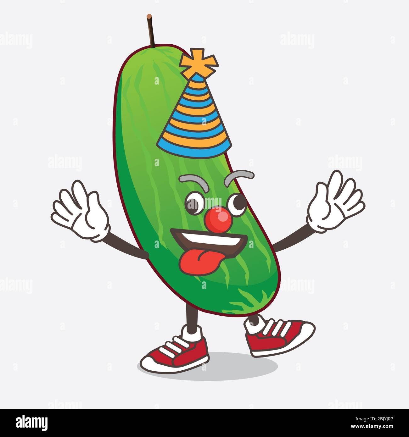 An illustration of Cucumber cartoon mascot character as funny clown Stock Photo