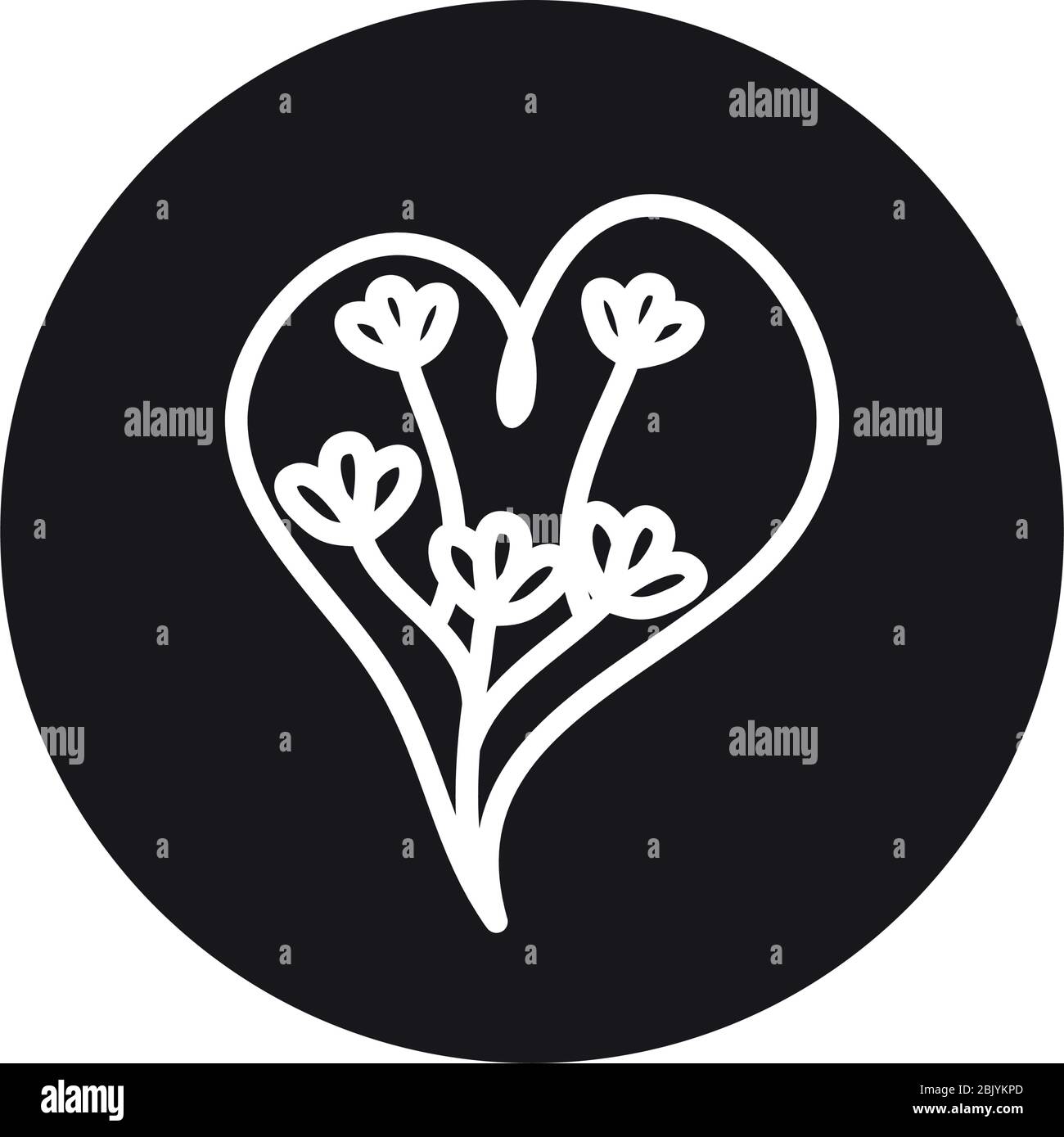 heart with beautiful flowers icon over white background, line block ...