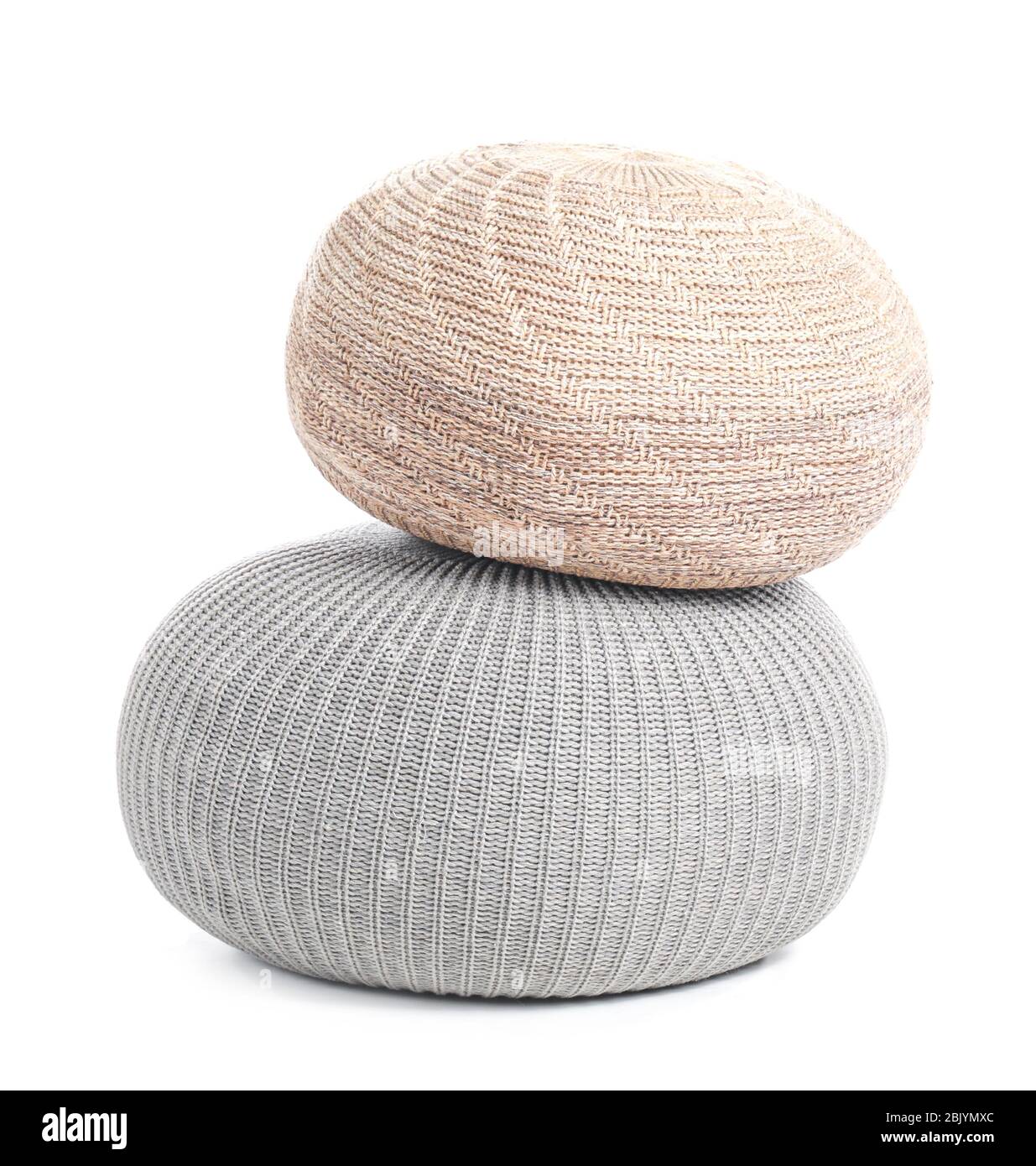 Comfortable soft poufs on white background Stock Photo