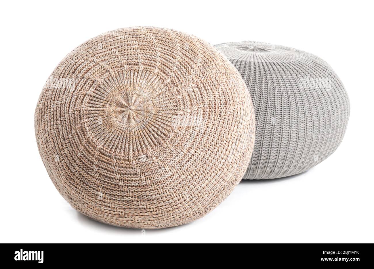 Comfortable soft poufs on white background Stock Photo
