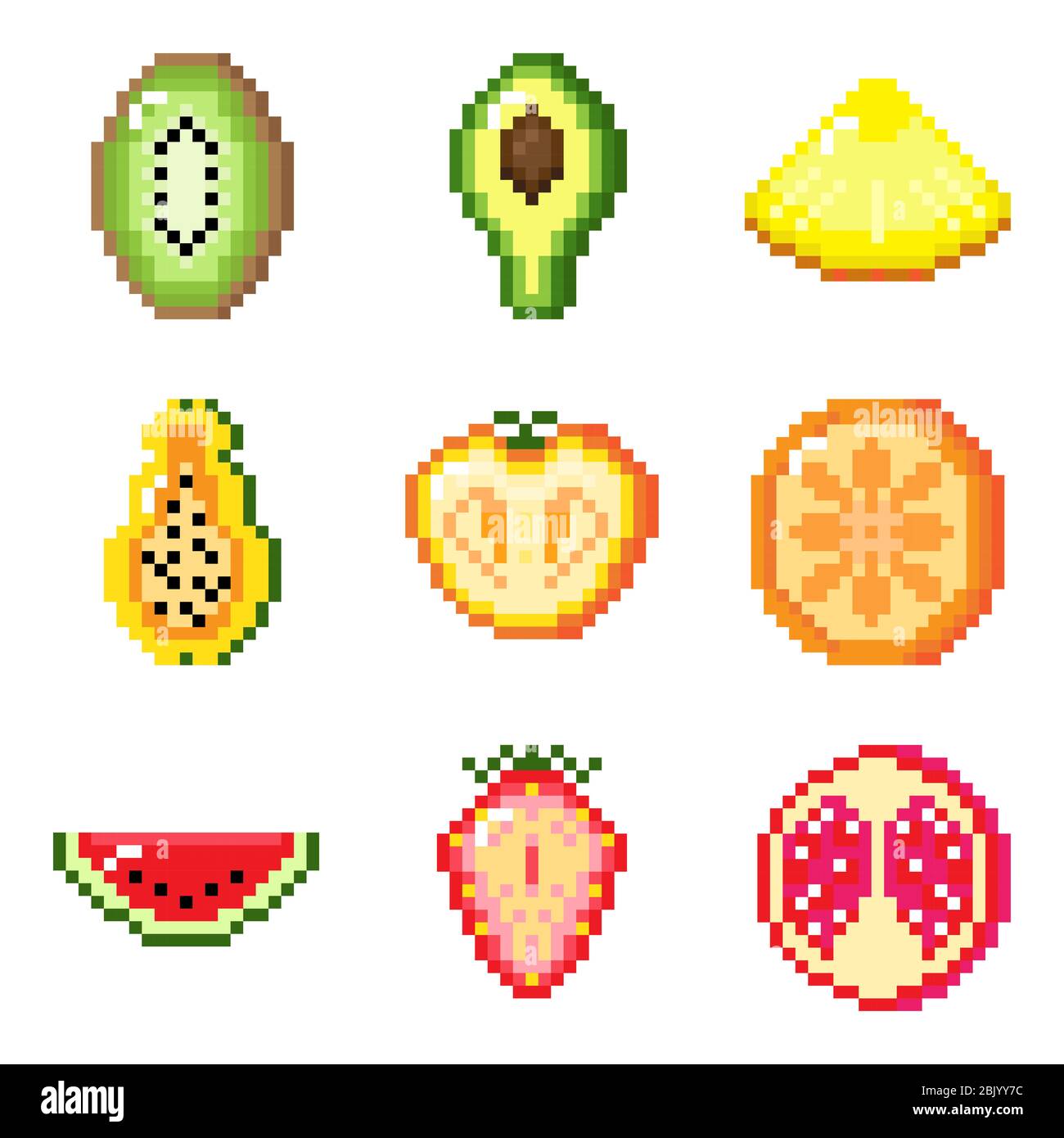 Premium Vector  Pixel fruits cartoon 2d game sprite asset with apple  banana mango citrus pineapple cherry 8bit collection of fruit signs for  game development vector set
