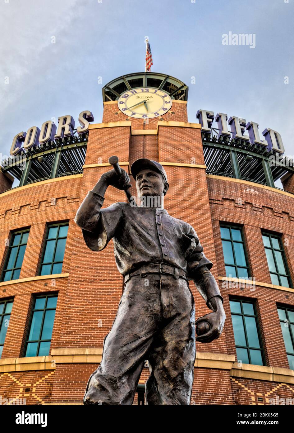 'The Player' sculpture by George Lundeen outside of Coors Field in Denver, Colorado, USA. Stock Photo