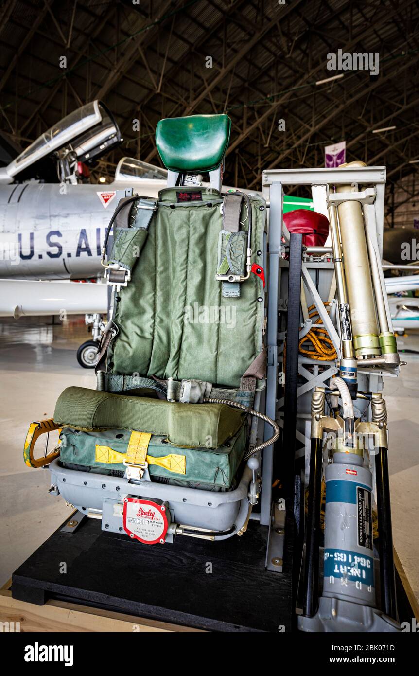 One of the innovative ejection seats developed at Stanley displayed at the Wings Over the Rockies museum in Denver, Colorado, USA. Stock Photo