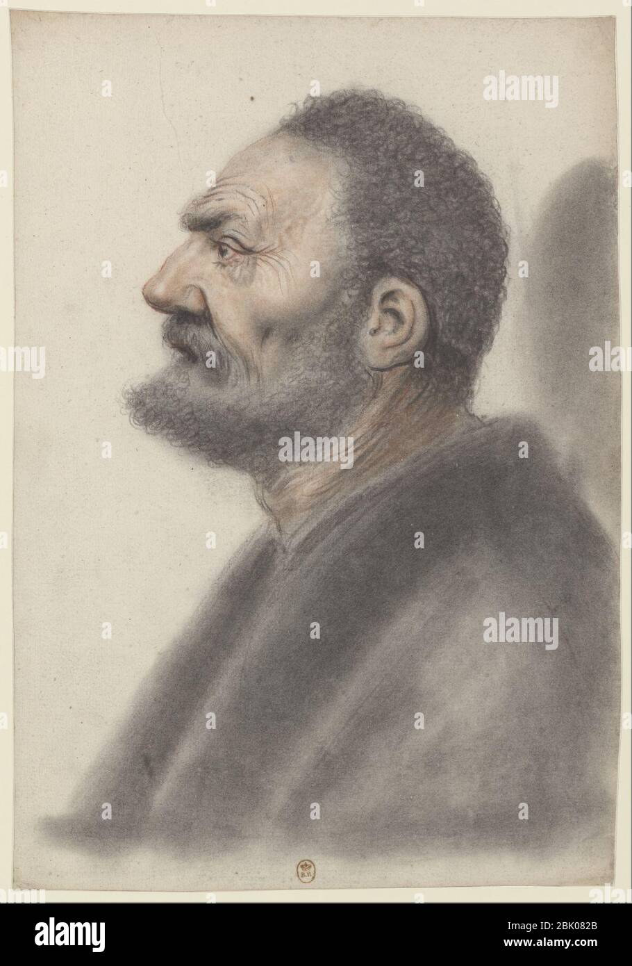 Homme à la barbe courte et aux cheveux frisés, la tête légèrement relevée,  de profil à gauche (Nicolas Lagneau Stock Photo - Alamy