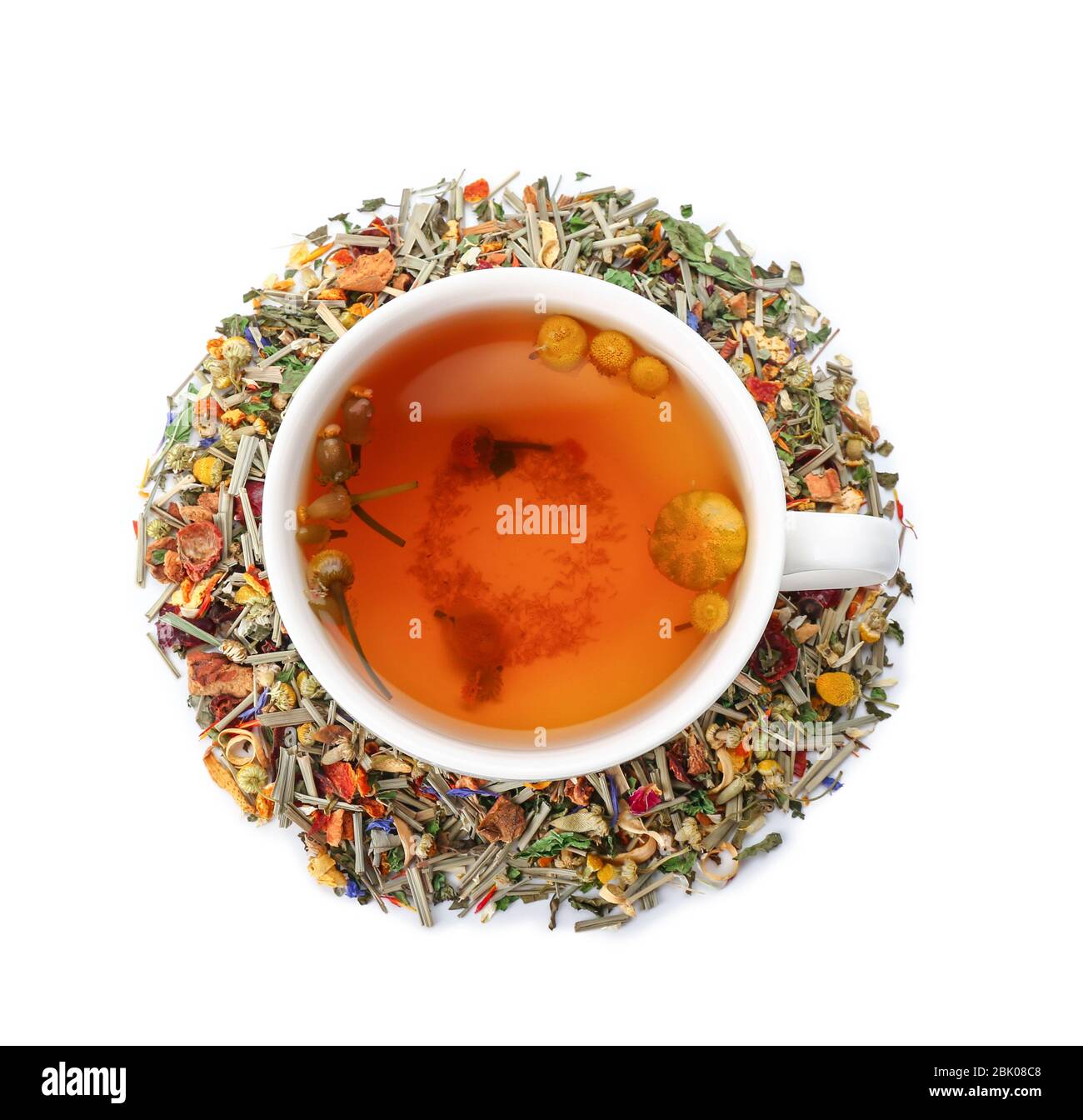 Cup of hot chamomile tea on white background Stock Photo - Alamy