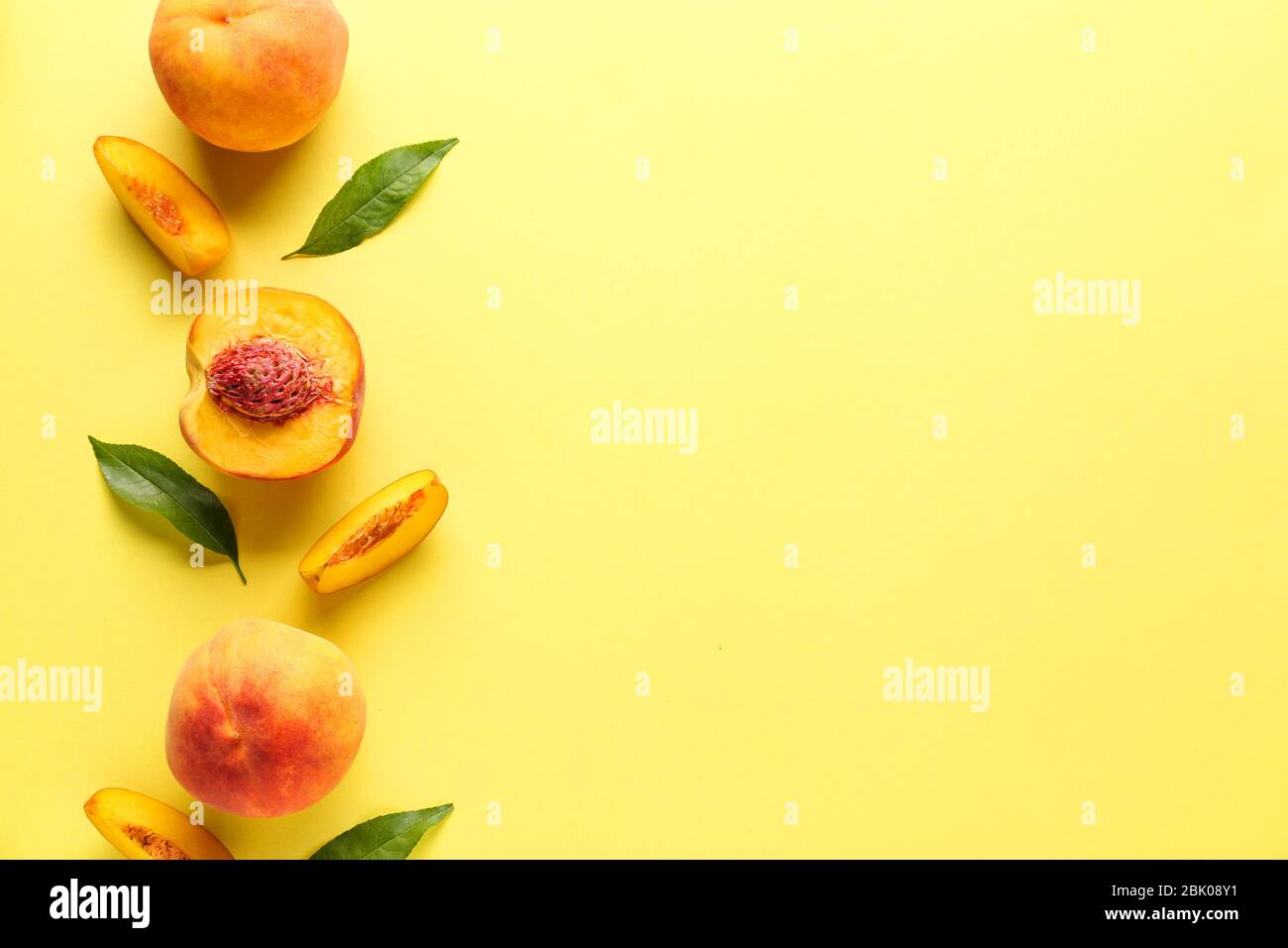 Ripe peaches on color background Stock Photo - Alamy