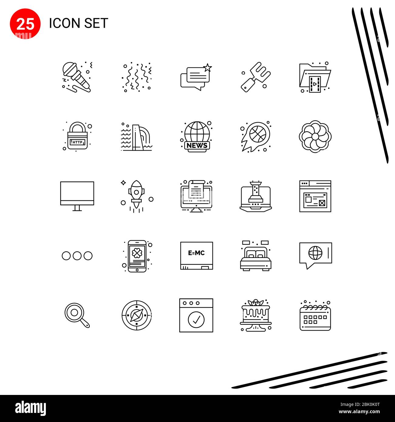 Modern Set of 25 Lines Pictograph of document, farming, party, farm, shop Editable Vector Design Elements Stock Vector
